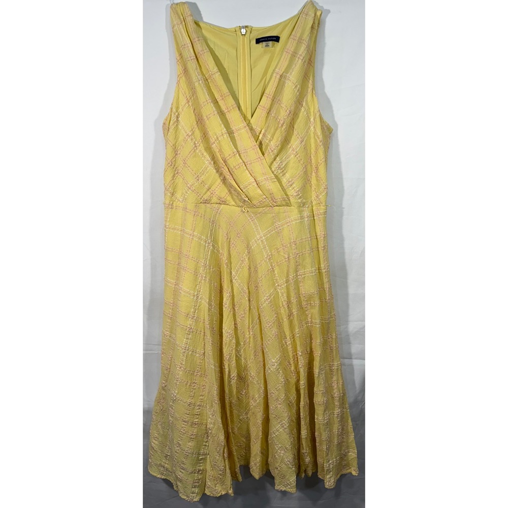 Tommy Hilfiger Yellow Plaid Seersucker Sleeveless Wrap Midi Dress Size 10